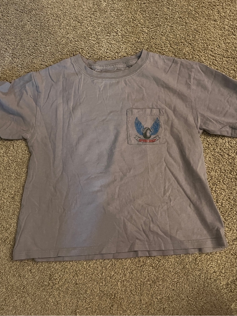 Women's crop Gold Rush Short Sleeve Pocket Tee with Blue Wing Patch -